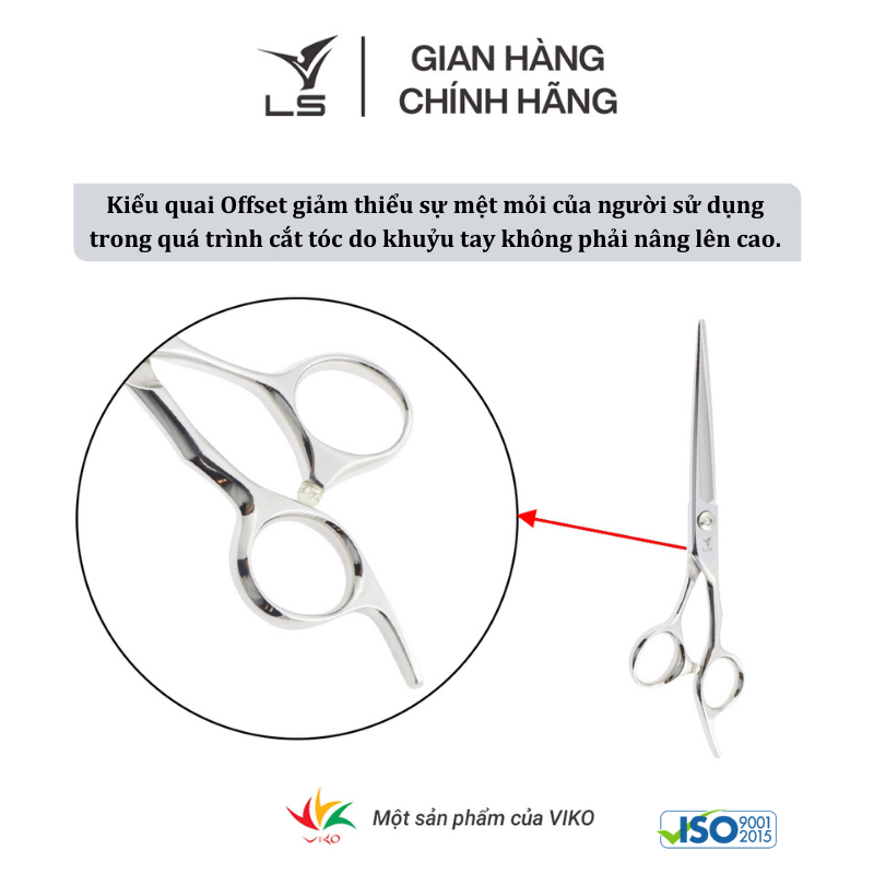 Kéo cắt tóc LS lưỡi thẳng quai offset vênh đỡ ngón cố định CB13/6.5