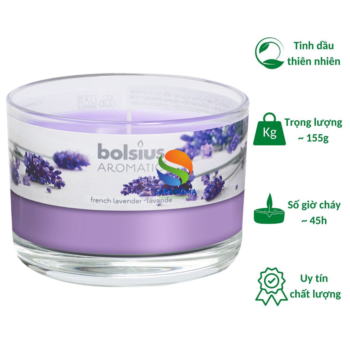 Ly nến thơm tinh dầu Bolsius French Lavender 155g QT024878 - hoa oải hương, nến trang trí, thơm phòng, thư giãn, khử mùi