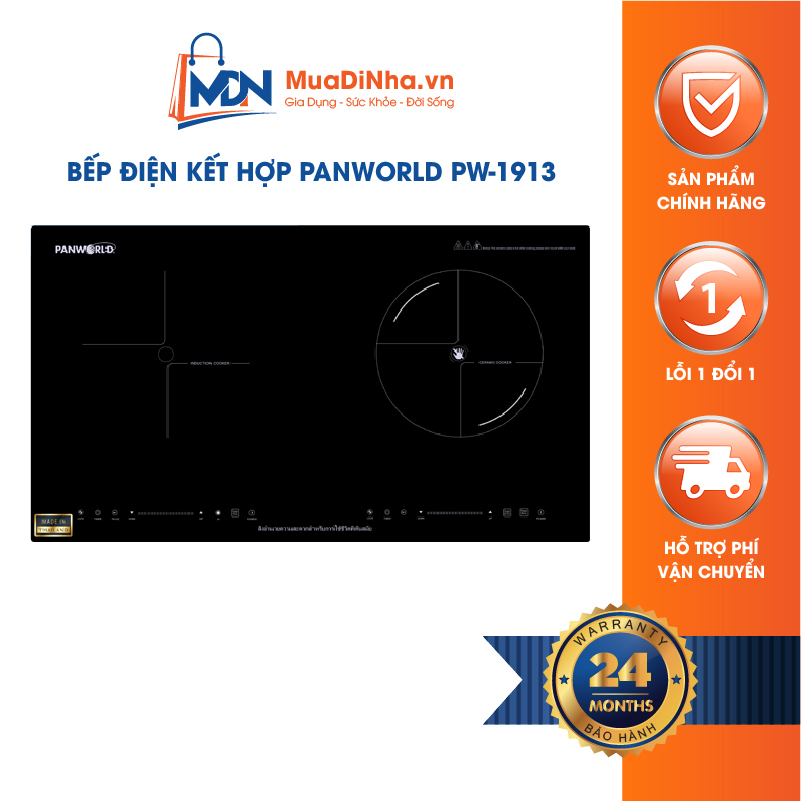 Bếp đôi điện từ + hồng ngoại Panworld PW-1913 Thái Lan - Hàng chính hãng