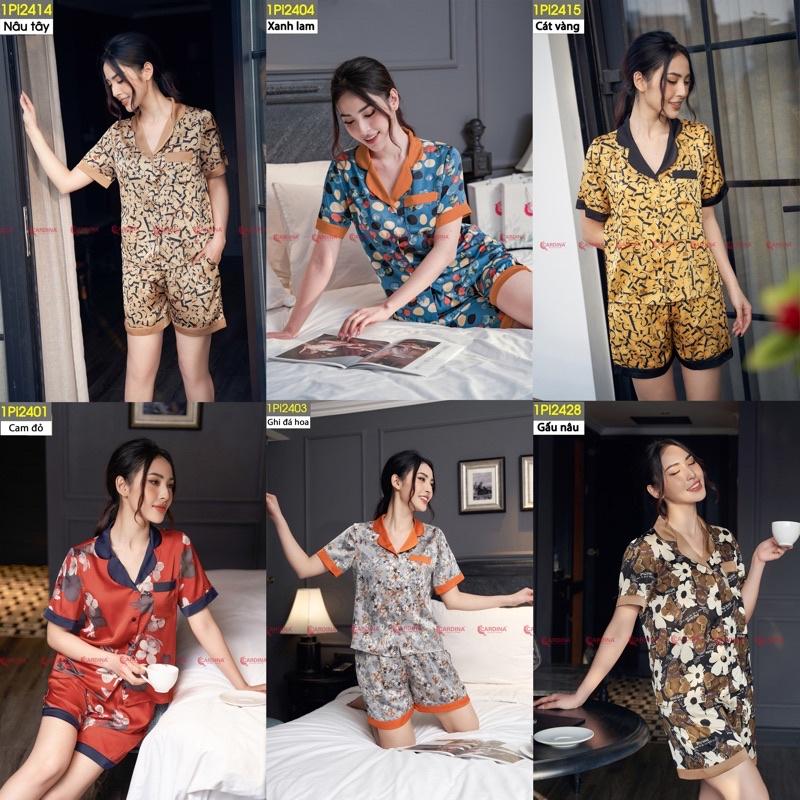 Đồ Bộ Nữ  Pijama Chất Lụa Satin Nhật Cao Cấp Quần Đùi Áo Cộc Tay Họa Tiết 1Pi24