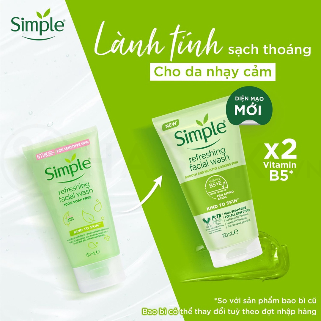 Combo Chăm sóc da mặt toàn diện với Sữa rửa mặt Simple sạch thoáng không chứa xà phòng 150ml + Nước hoa hồng Simple 200ML & Nước tẩy trang Simple 200ML