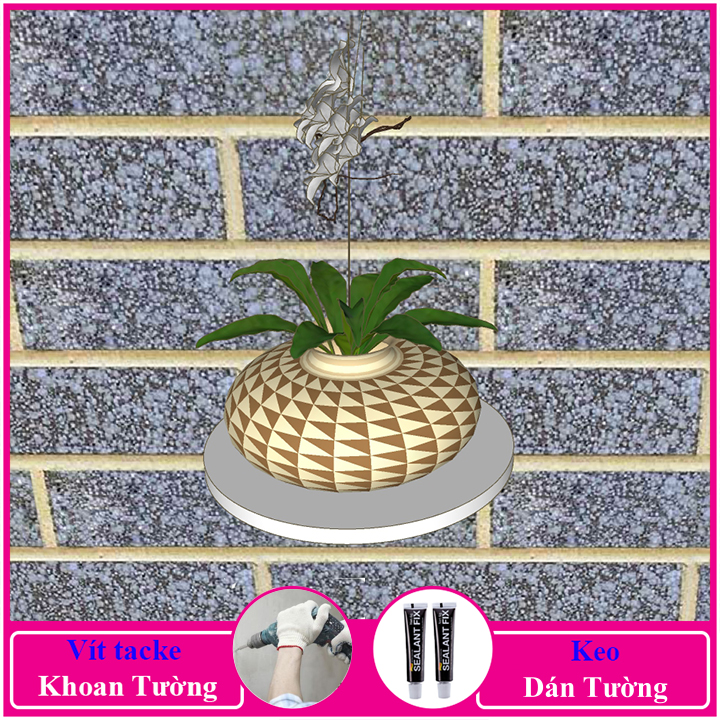 Kệ treo tường đặt cây cảnh không cần khoan, chất liệu gỗ Pitech cao cấp màu trắng - a20