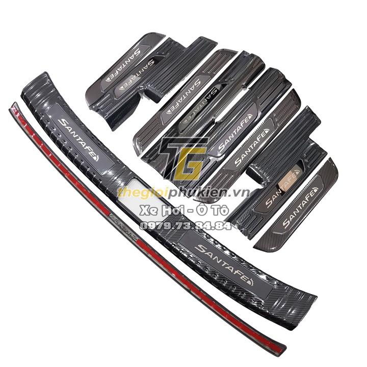 Combo ỐP BẬC CỐP VÀ BẬC CỬA xe Hyundai Santafe 2019-2020 vân Carbon