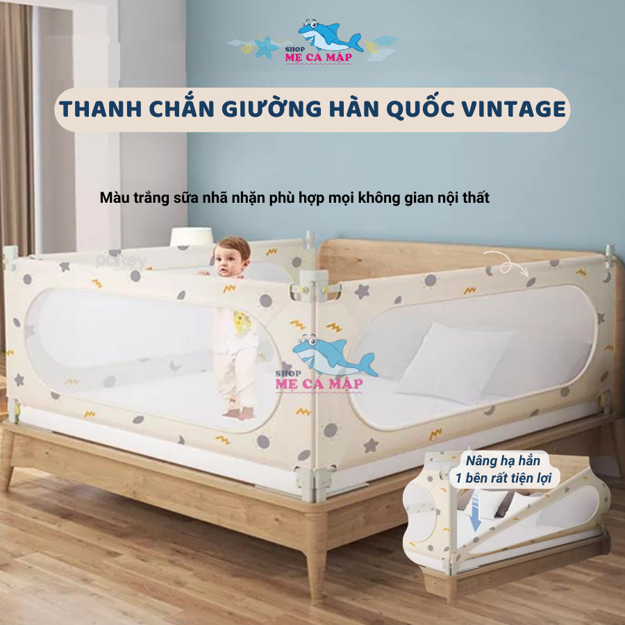 Thanh Chắn Giường Pakey SB2 Hàn Quốc Nâng Hạ 2 Bên, Chắn Giường Chịu Tải Tới 40kg, Phong Cách Sang Trọng, Dễ Tháo Lắp