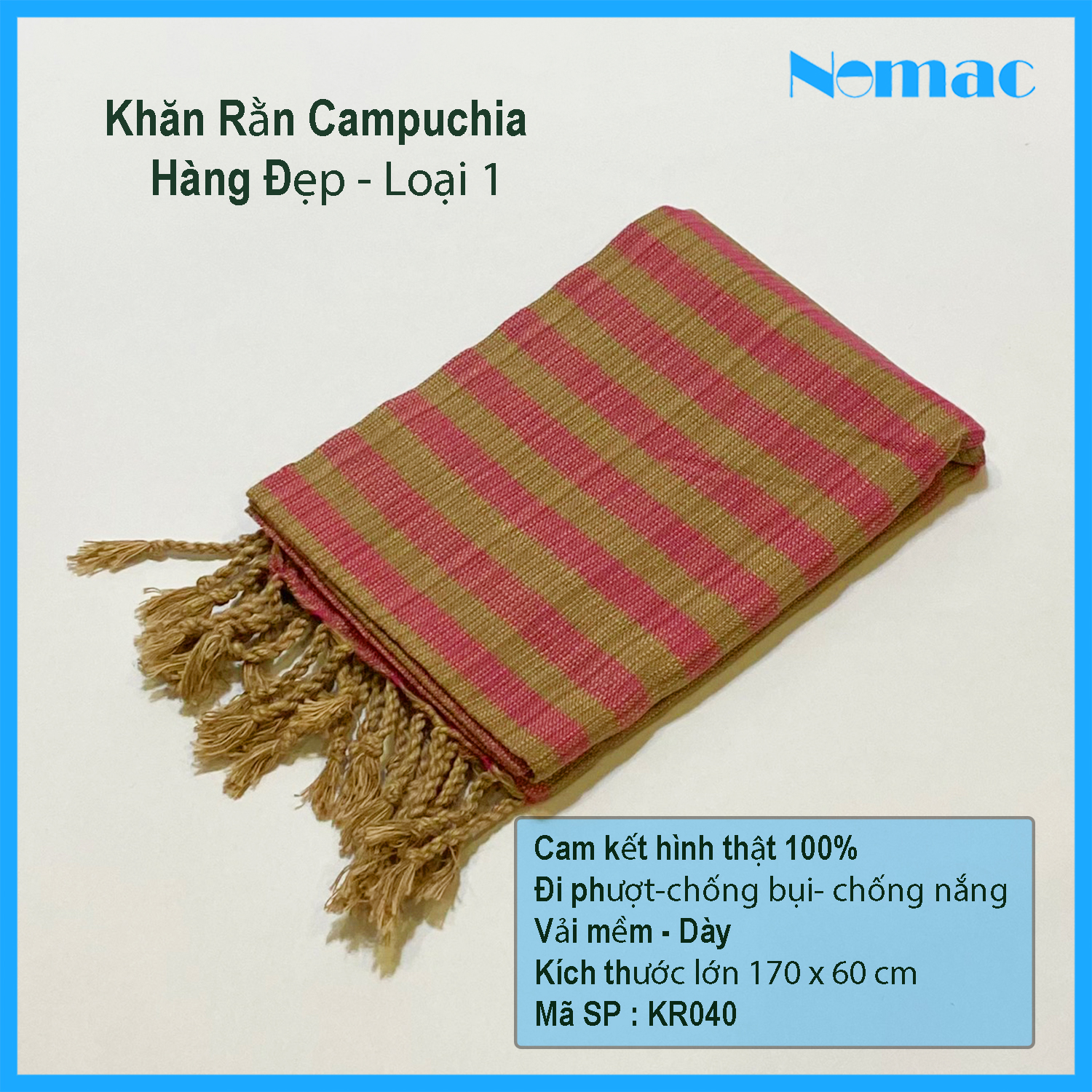 Khăn rằn cao cấp Campuchia KR040/ Khăn đi phượt thời trang nam nữ Nomac (170 x 60 cm)