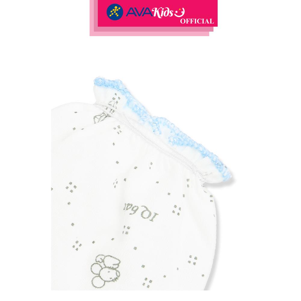 Bộ bao tay, bao chân in thú, viền xanh IQ Baby màu trắng (0 - 3 tháng) - Hàng Chính Hãng