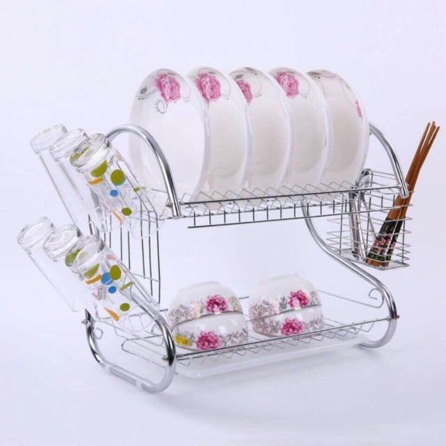 Kệ úp bát inox 2 tầng hình chữ s