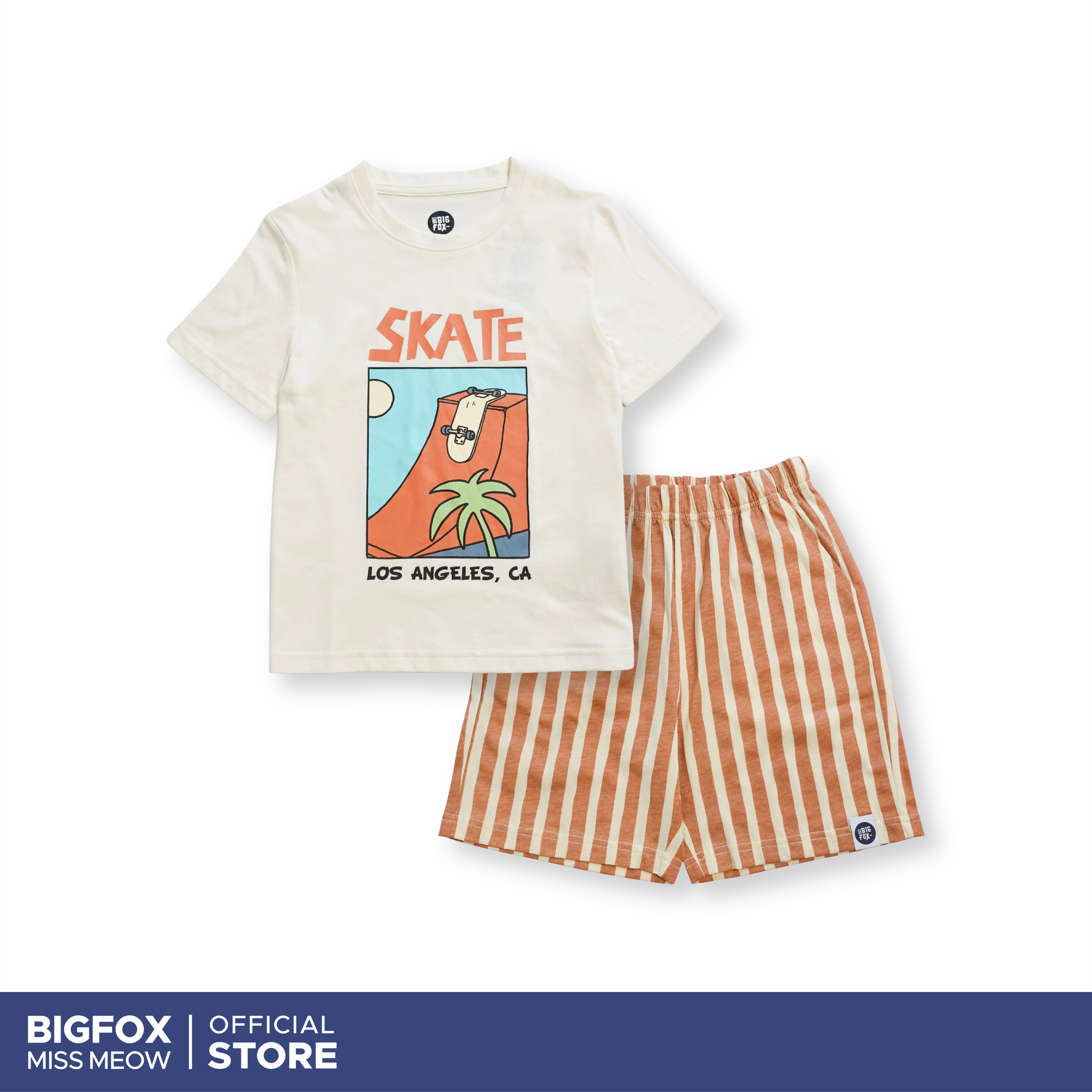 Bộ đồ hè bé trai Bigfox Miss Meow cộc tay size đại mặc nhà vải cotton cho trẻ em nam 3-11 tuổi 30kg
