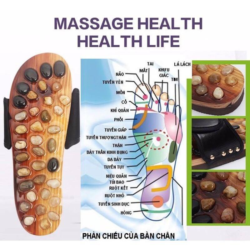 Dép Massage khảm đá Bấm huyệt bàn chân trên gỗ tự nhiên, Bấm Huyệt chân Giảm căng thẳng mệt mỏi cao câpz