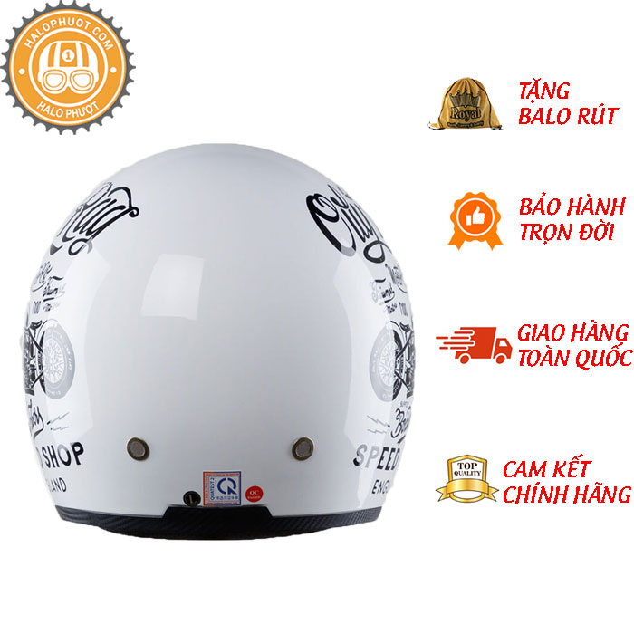 Nón bảo hiểm 3/4 ROYAL M139 có kính âm V5 TRẮNG