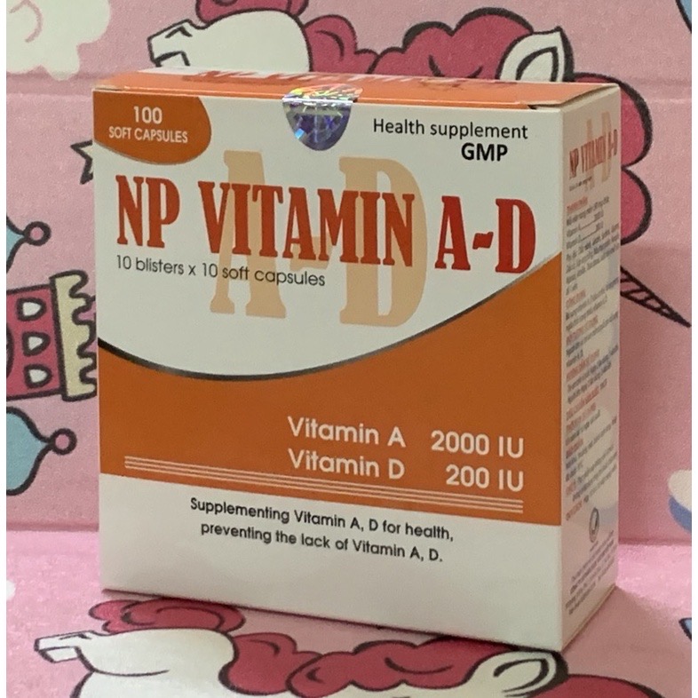 Viên uống VITAMIN AD -Hộp 100 viên - Sáng mắt đẹp da ,Giúp trẻ chắc xương, phát triển hệ xương khẻo mạnh, cao lớn., Vinaphar