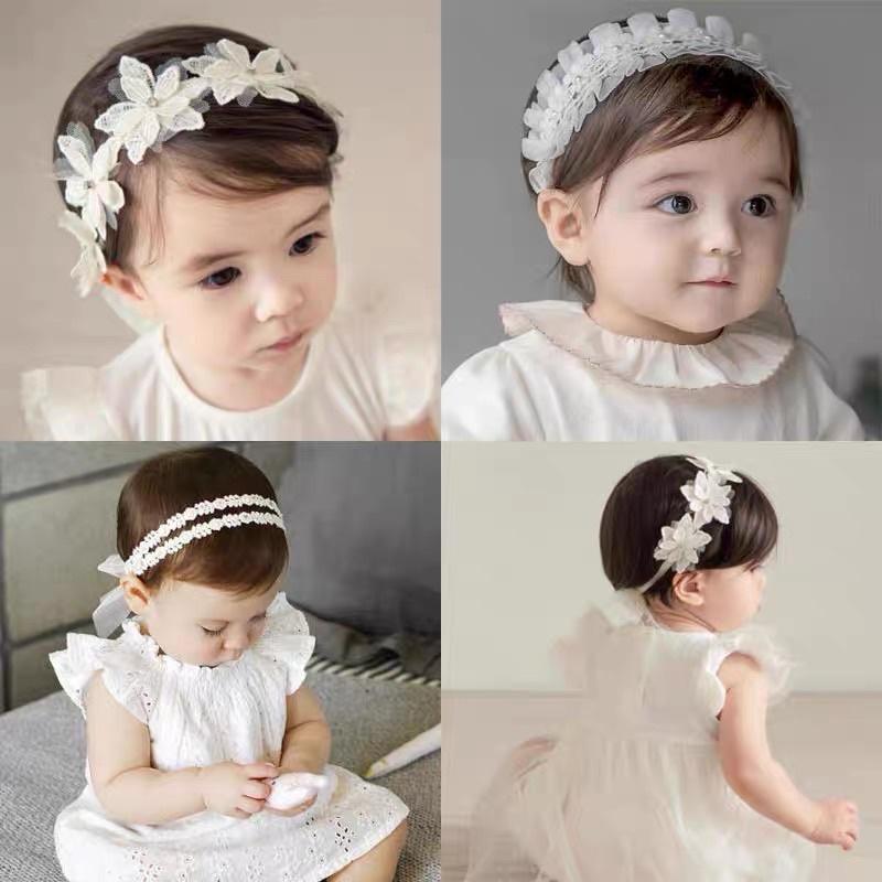 Băng đô cài tóc đính hoa ren kiểu tiểu thư xinh xắn cho bé gái