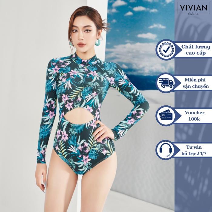 Đồ bơi nữ cao cấp  dạng một mảnh tay tạo hình cutout cách điệu - màu Floral - VS183_FLO