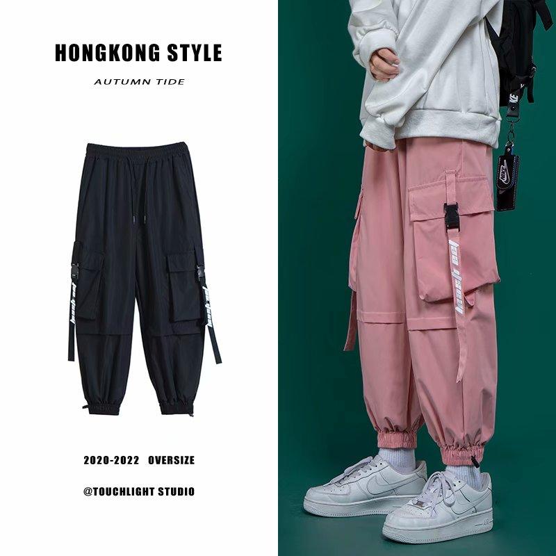 Quần thể thao ống rộng phối túi và dây ruy băng size S-3XL thời trang cá tính cho nam