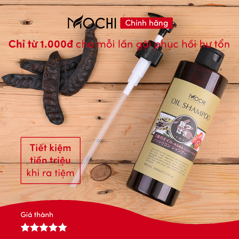 Dầu gội bồ kết hoa trà Mochi Nhật Bản 500ml. Phục hồi hư tổn, dưỡng mượt, cấp ẩm trong 3 phút