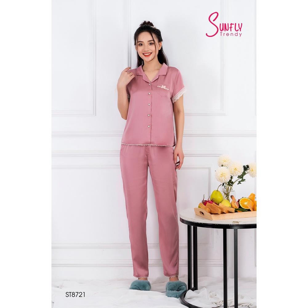 ST8721 - BỘ PIJAMAS LỤA ÁO CỘC QUẦN DÀI