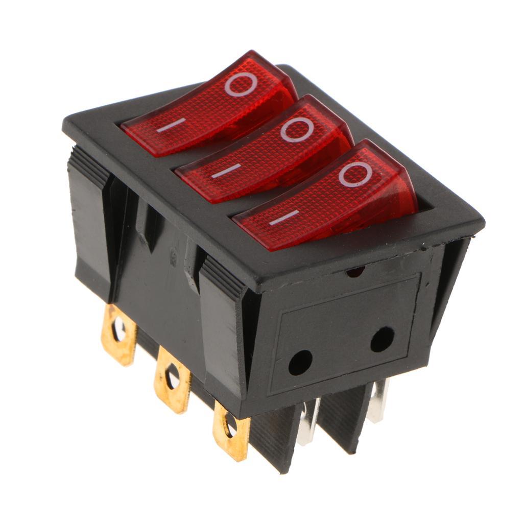 2x KCD3 9-Pin Red LED on/Off Rocker Switch Square Push-in AC 16A/30A 250V NEW