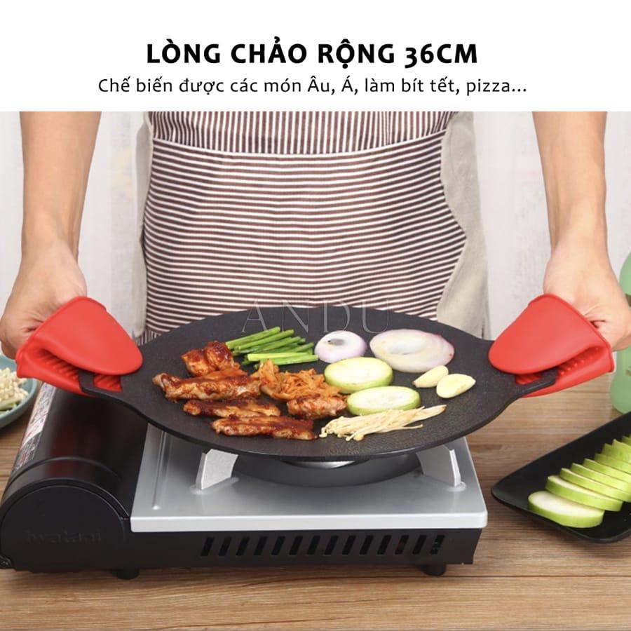 Chảo Đá Nướng Hàn Quốc Chống Dính Không Cần Dầu Ecoramic Size 34cm, Vỉ Nướng BBQ Chống Dính Chống Gỉ An Toàn Sức Khỏe