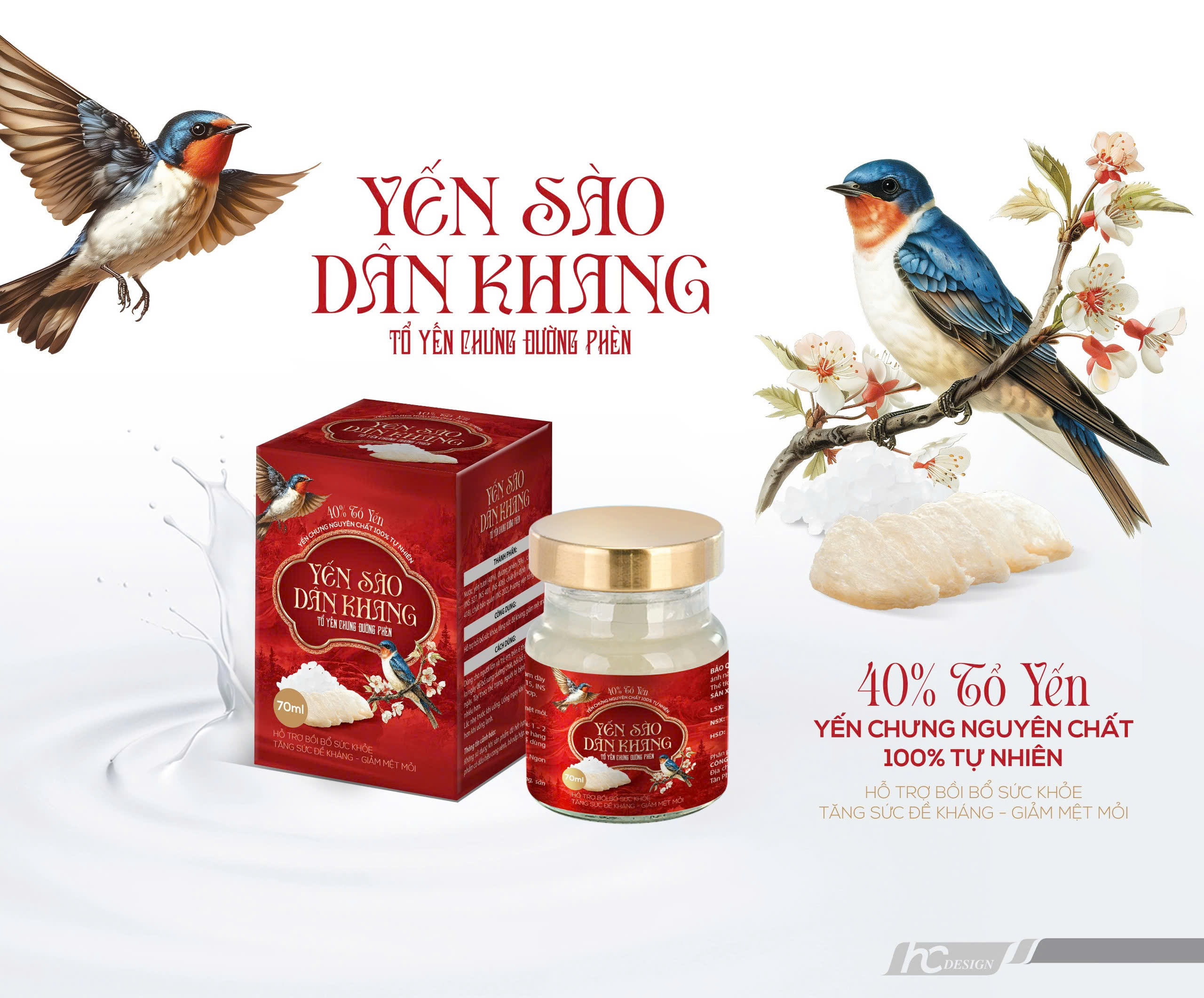 Yến Sào Dân Khang 40% Tổ Yến Chưng Đường Phèn Cao Cấp Tự Nhiên Hỗ Trợ Bồi Bổ Sức Khỏe Bổ Sung Dưỡng Chất 70ml