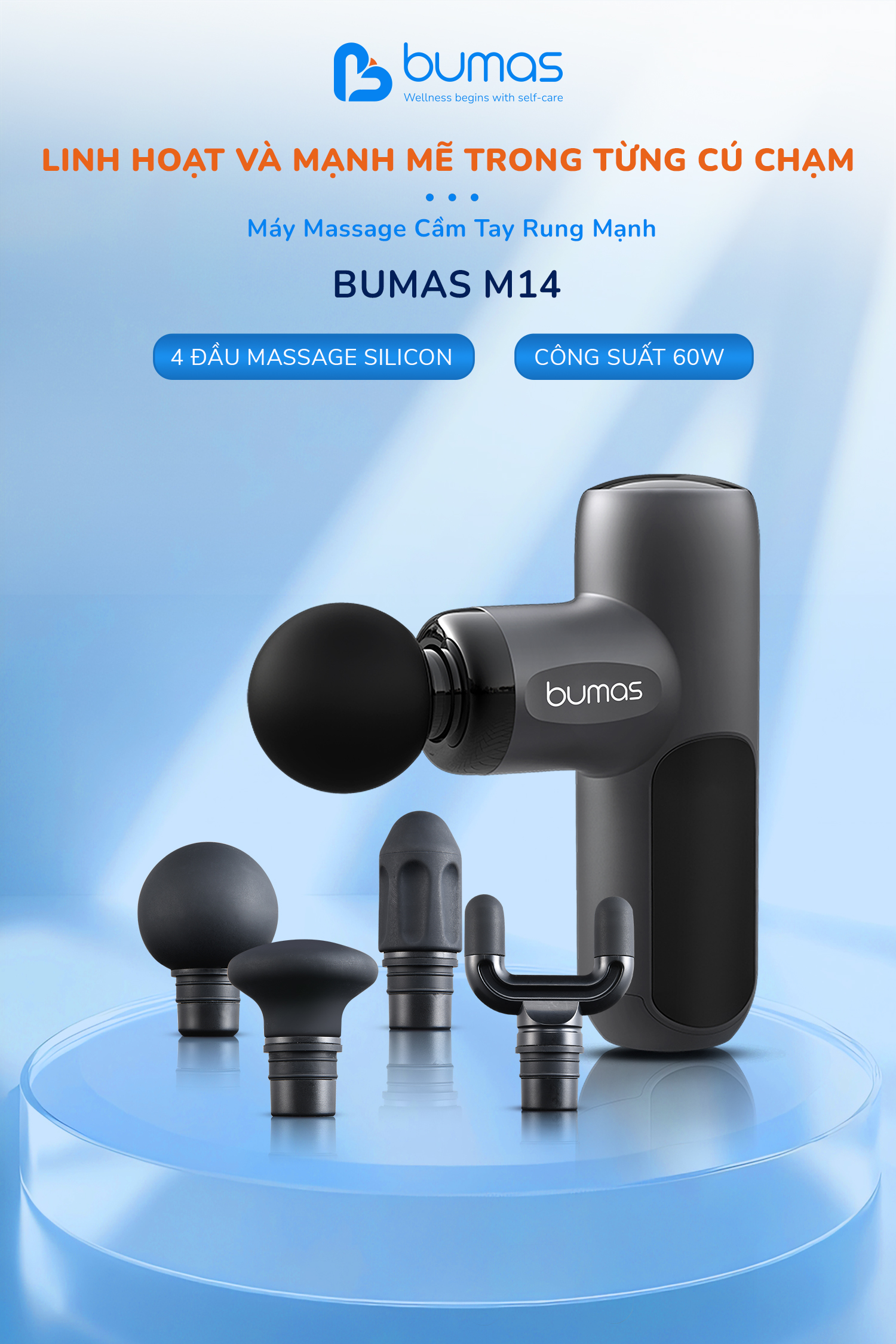 Máy massage cầm tay BUMAS M14, mát xa toàn thân giúp thư giãn, giảm nhức mỏi cơ
