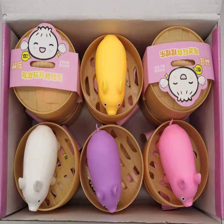 Squishy Mochi Hộp 3 bánh bao màu mè bắt mắt siêu đàn hồi mềm mịn dễ thương xả stress