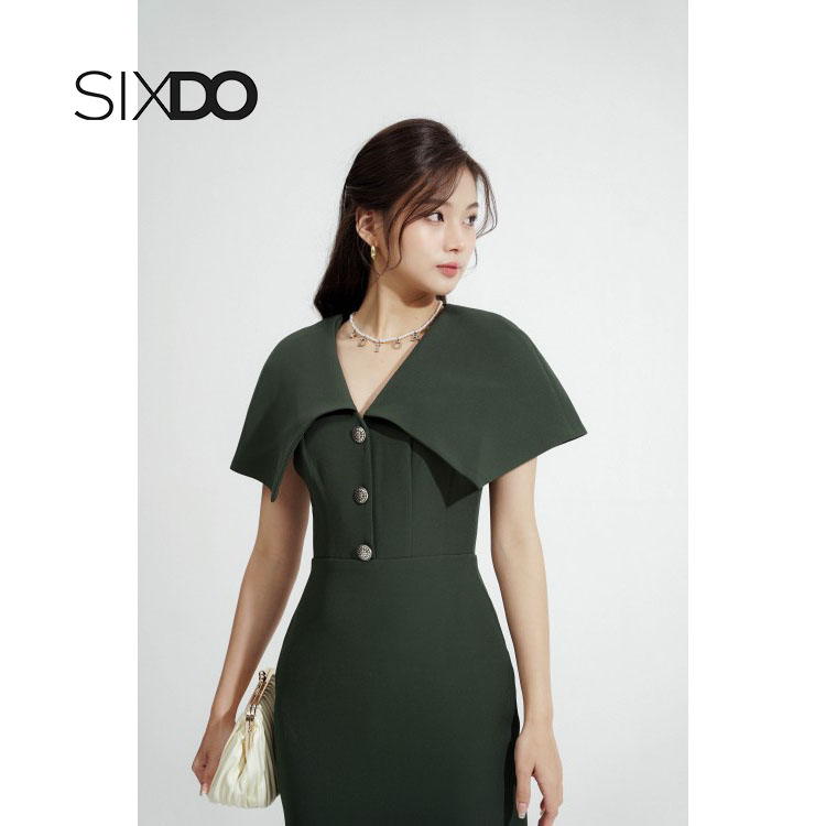 Đầm ôm cổ vạt midi tôn dáng thời trang nữ SIXDO