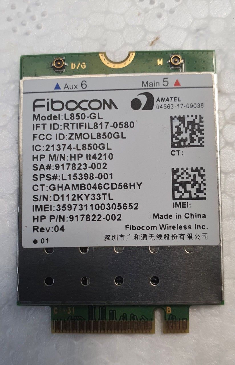 Card WWAN 4G Fibocom L850-GL HP lt4210 (HP XMM7360) - dùng cho HP Probook 430 G5, 440 G5, 450 G5, 1030 g3, 840 G5 - Hàng chính hãng