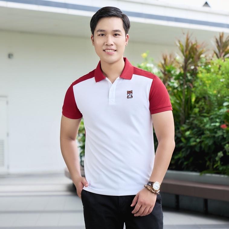 Áo polo nam cafe YODY ngực thêu chú chó đáng yêu khô nhanh chống tia UV APM5329