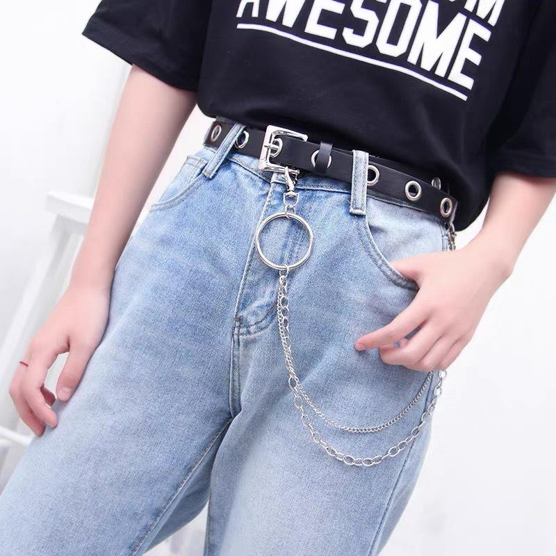 Thắt lưng nam nữ UNISEX kèm CHAIN Dây thắt lưng lỗ tròn ullzang