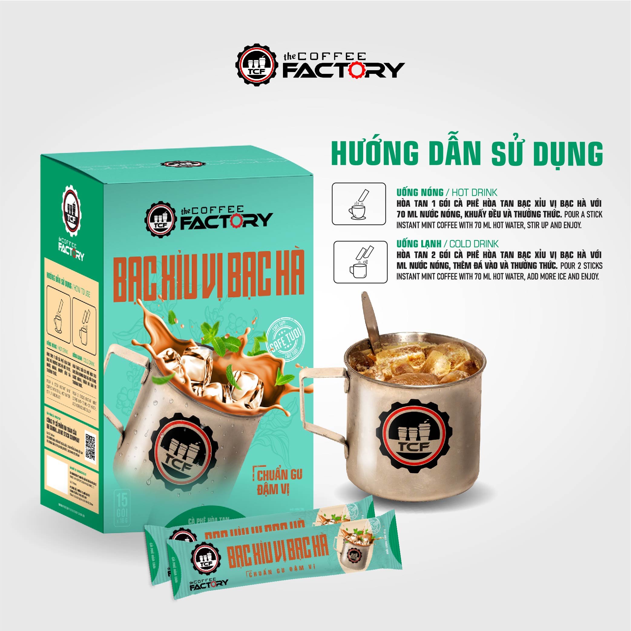 Bạc xỉu vị bạc hà hòa tan The Coffee Factory (Hộp 15 gói x 16g)