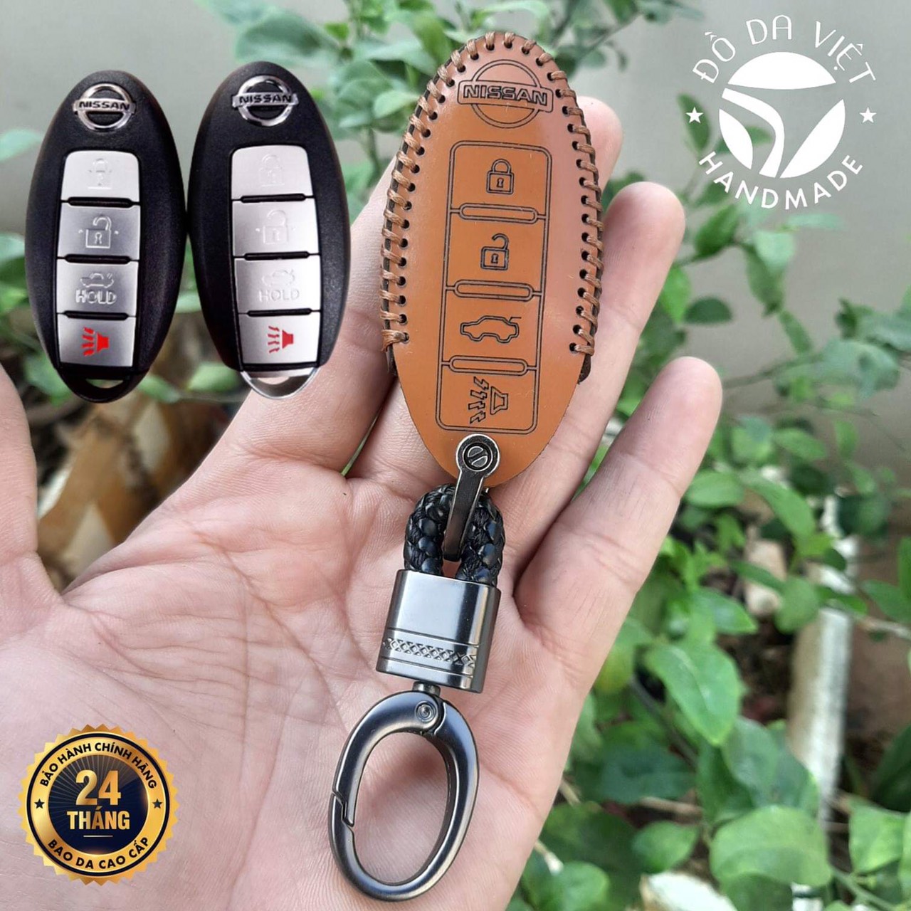 Bao da chìa khóa NISSAN (4 Nút), Da thật 100%, mềm mại, có khắc tên và sdt
