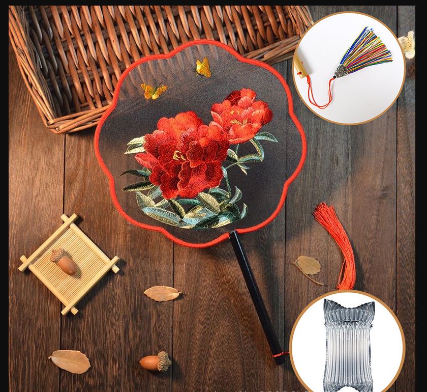 Quạt thêu 2 mặt bọc lụa phong cách cổ trang Trung Hoa cho bé gái biễu diễn múa đẹp