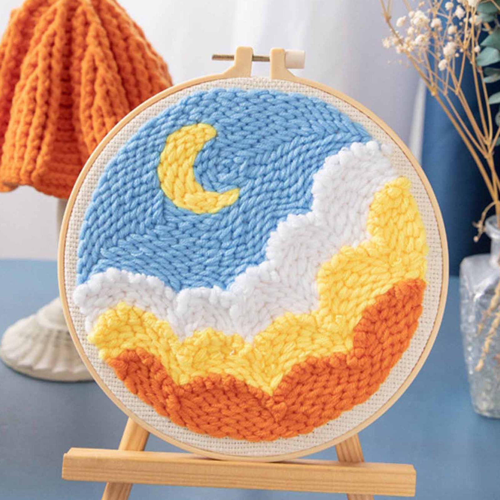 Moon Star Punch Needle Kit Soft Yarn DIY Needlework Embroidery Craft A