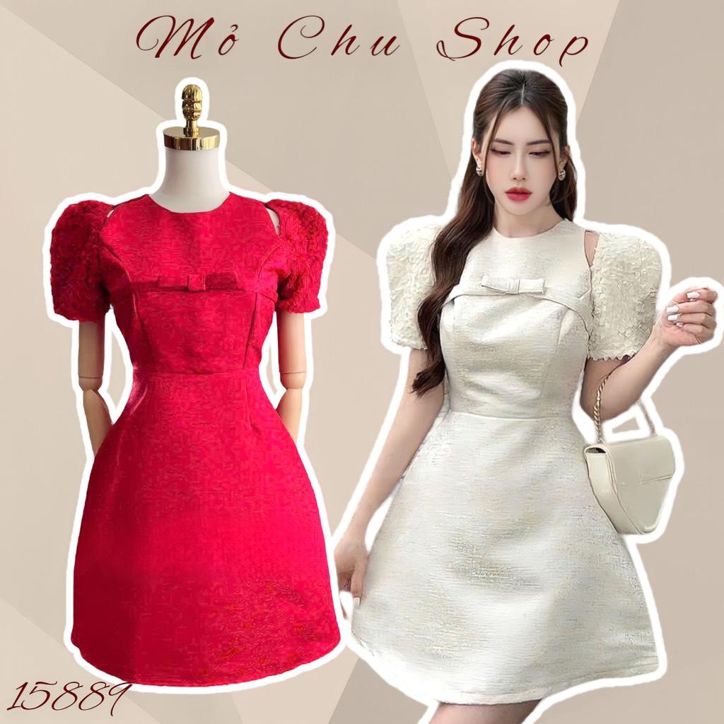 Đầm xoè tafta vân đá phối tay ren
