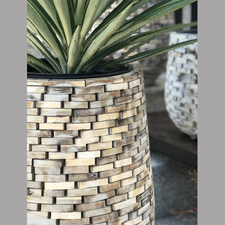 Chậu gỗ ghép tròn màu sáng cg01.2560