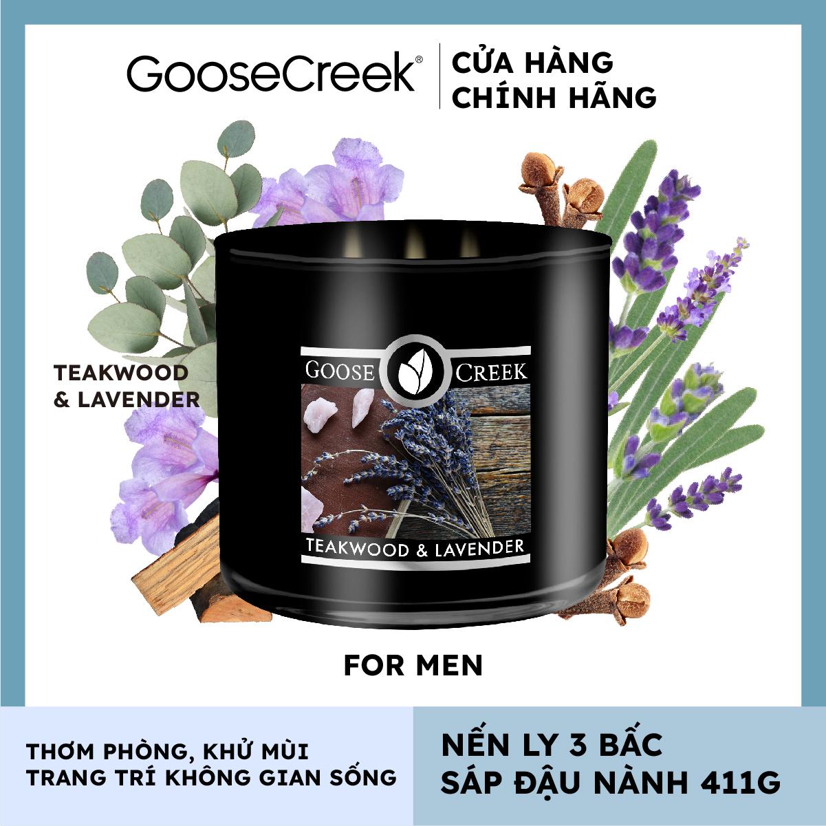 Nến ly 3 bấc sáp đậu nành For Men Goose Creek - Teakwood & Lavender
