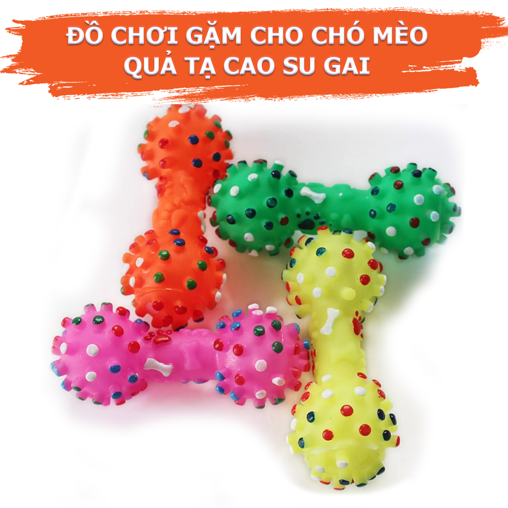 Đồ Chơi Cho Chó Mèo, Bóng Cao Su Gai Quả Tạ Có Kèn Chút Chít Size 12cm