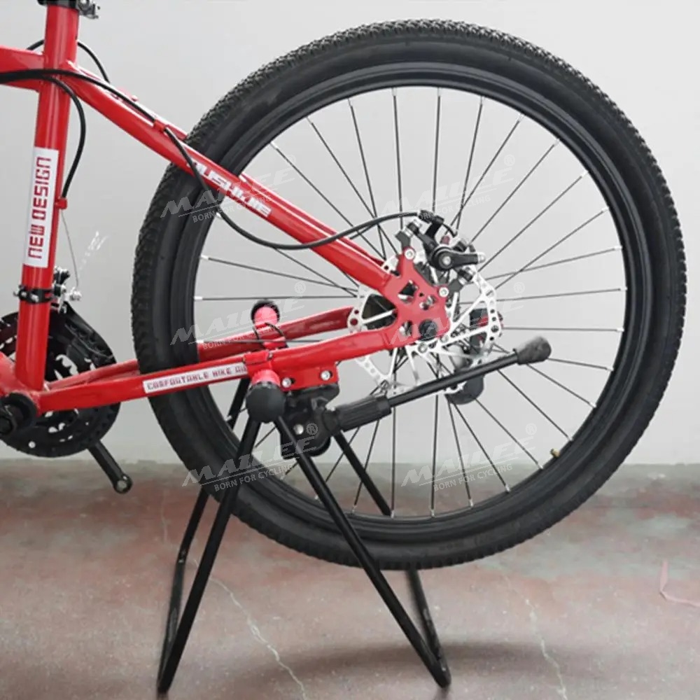 Giá đỗ xe đạp chân chóng cố định chữ U móc đỏ giúp dựng đứng xe đạp để sửa chữa/ bảo dưỡng, khung kim loại, móc nhựa ABS (1 cỡ có điều chỉnh) - Mai Lee
