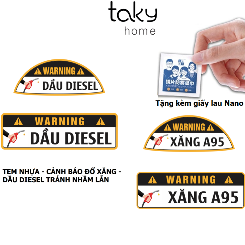 Tem Nhựa Dán Cảnh Báo Đổ Xăng - Đổ Dầu Diesel Cho Xe Hơi, An Toàn, Tiện Dụng Khi Đổ Xăng, Tránh Nhầm Lẫn. TakyHome 9100