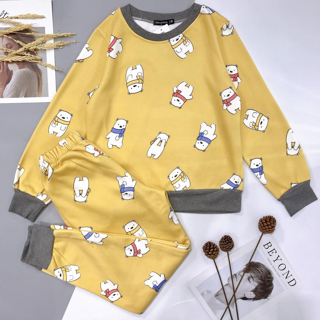 Bộ Nỉ Bông SALE chất liệu nỉ nhập khẩu cao cấp họa tiết dễ thương cute Cao Cấp Freesiz có cỡ lớn &gt;60kg