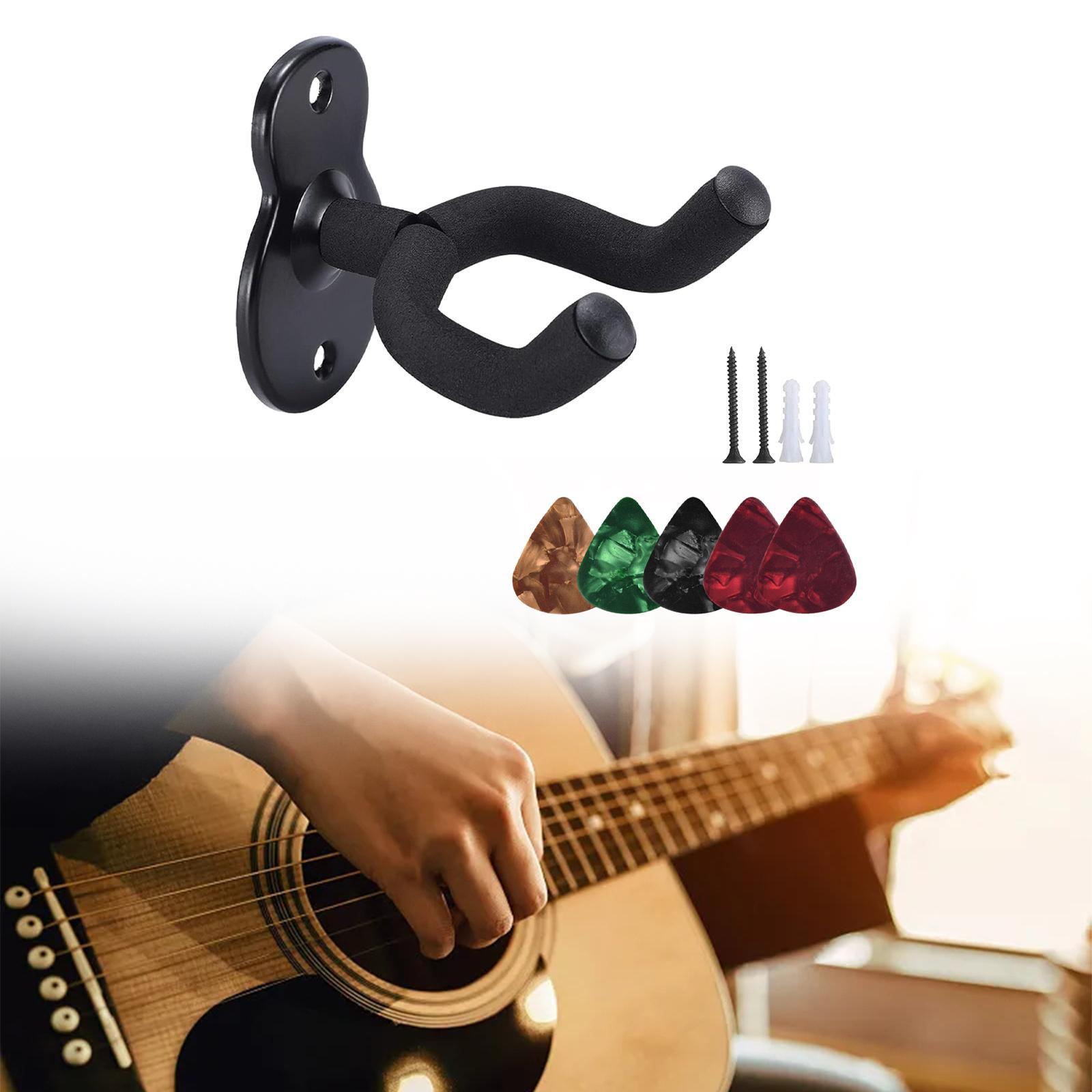 Guitar Wall Mount, Guitar Hanger Wall Hook with 5Pcs Guitar Picks Wall Guitar Holder for Acoustic Electric Bass Guitars Ukulele Violin