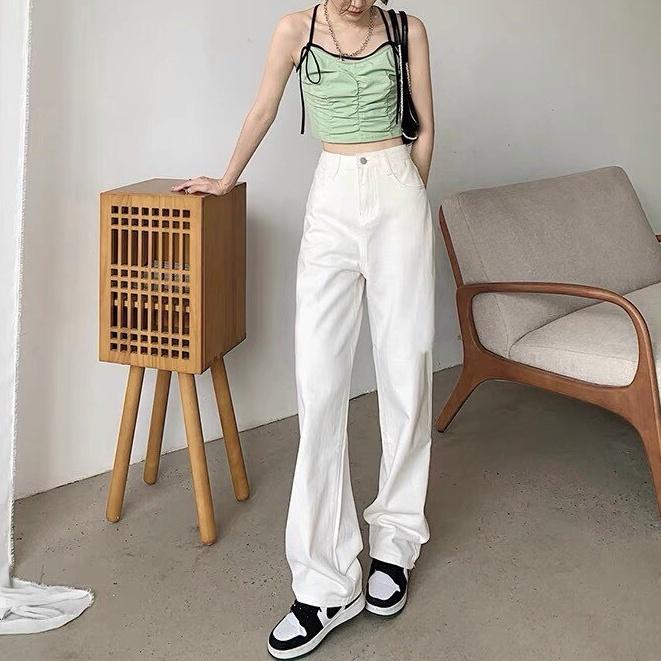 Quần Jean Ống Rộng Lưng Cao Trơn ThunderUnisex Quần Bò Ống Suông Nữ Phong Cách Ulzzang Hàn Quốc
