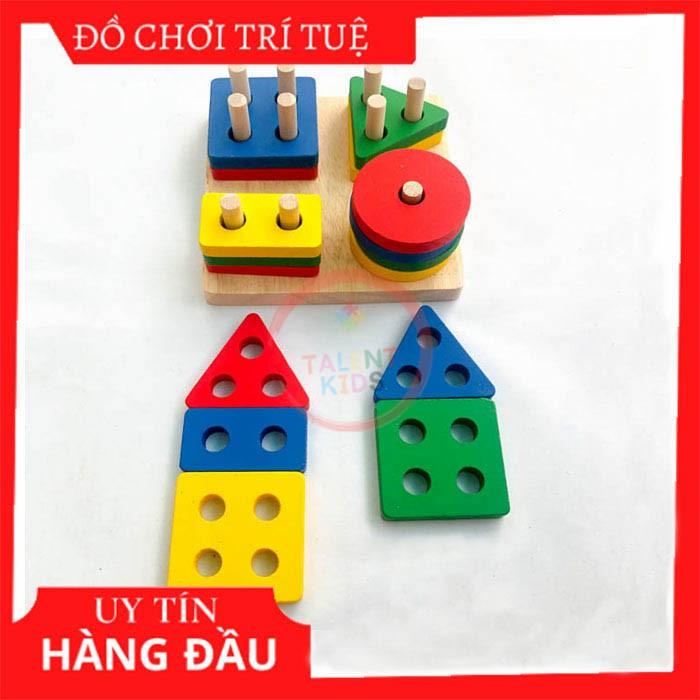 Đồ chơi thả hình 4 trụ khối gỗ phát triển trí tuệ cho bé 1 2 3 tuổi, đồ chơi gỗ thông minh