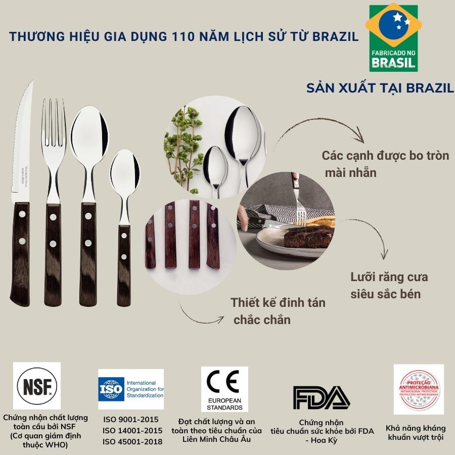 Bộ Dao Thìa Dĩa Bàn Ăn Tramontina Cán Gỗ Polywood 24 Món Nhập Khẩu Brazil