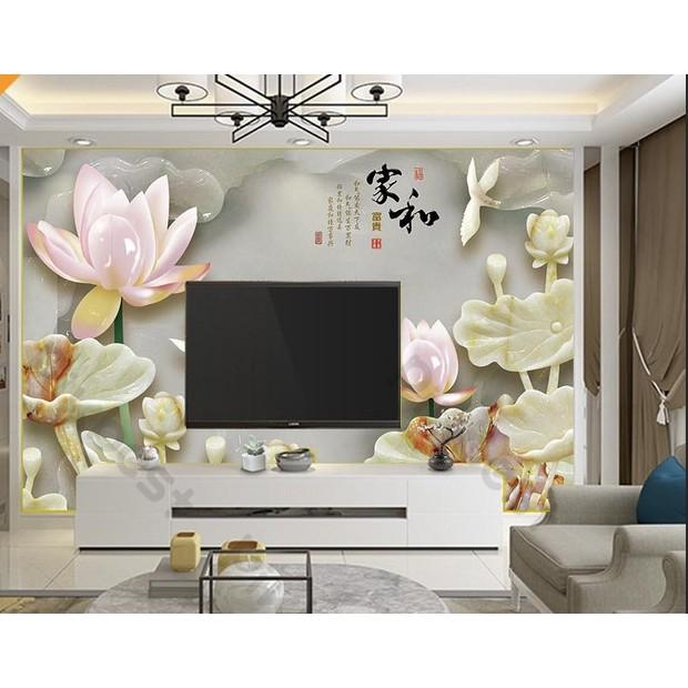 Tranh dán tường Hoa sen nổi bật đẹp sang trọng, tranh dán tường 3d hiện đại MS625672
