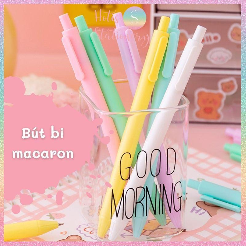 Bút bi bấm mực đen vỏ màu macaron dễ thương - Ngòi 0.5mm