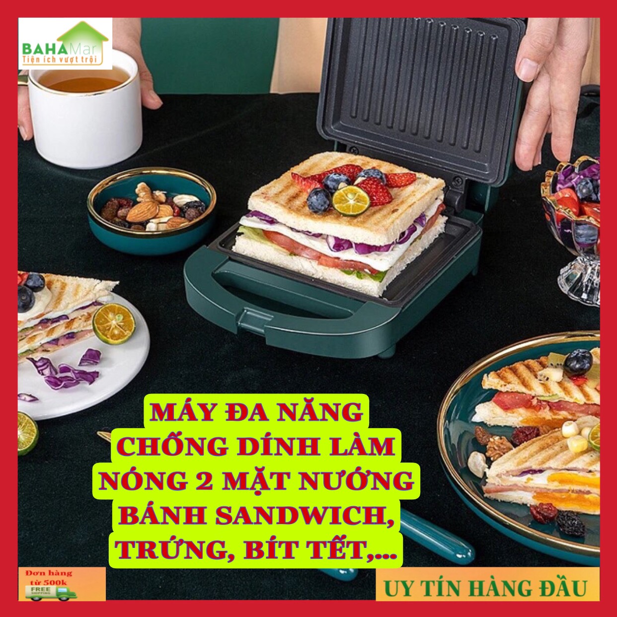 MÁY ĐA NĂNG CHỐNG DÍNH LÀM NÓNG 2 MẶT NƯỚNG BÁNH SANDWICH, TRỨNG, BÍT TẾT,… &quot;BAHAMAR&quot; để có bữa sáng chất lượng chỉ mất có 5 phút