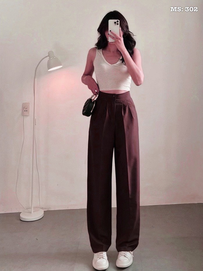 Quần tây nữ ống suông rộn nút lệch 2 khuy form chuẩn đẹp kiểu công sở chât dày ,Quần tây đen nữ công sở