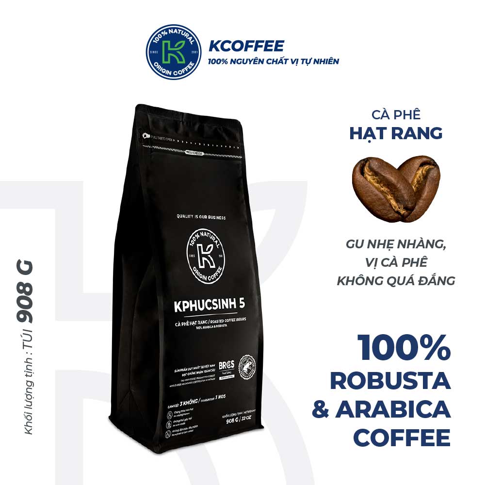 Cà phê hạt rang K Coffee 100% Robusta Arabica nguyên chất cà phê đậm vị K-HO5 (1000g/Túi)