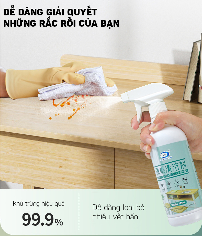 Dung Dịch Vệ Sinh Tẩy Sạch Vết Bẩn Bề Mặt Gỗ Trên Bàn Làm Việc, Bàn Học 500ML LKB- Hàng Nhập Khẩu